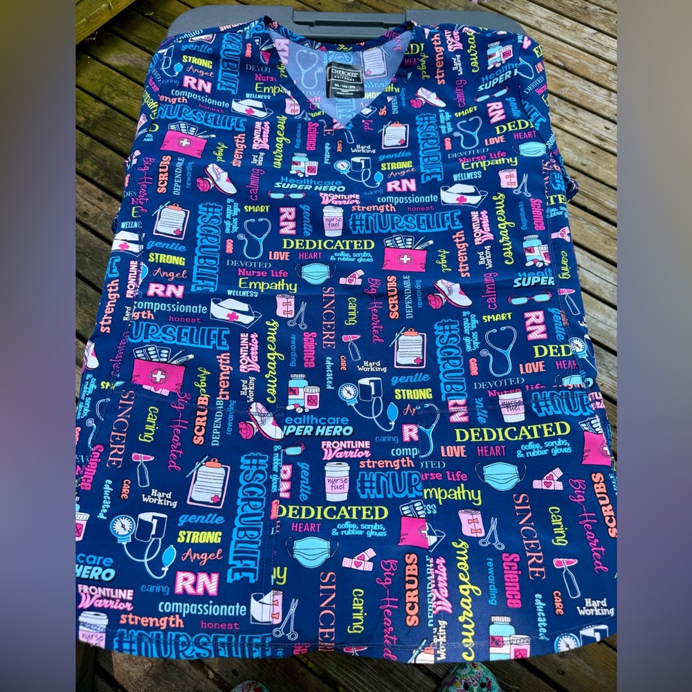 Colorful RN Nurse Graphic Print Scrub Top